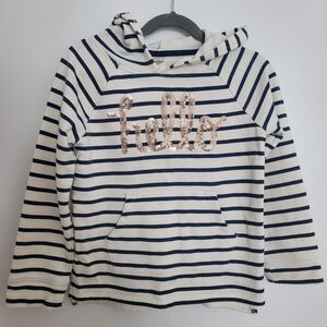 🧸2/20$ OshKosh B'gosh Navy White Striped Hoodie Sequins 'Hello' Size 7 Girl